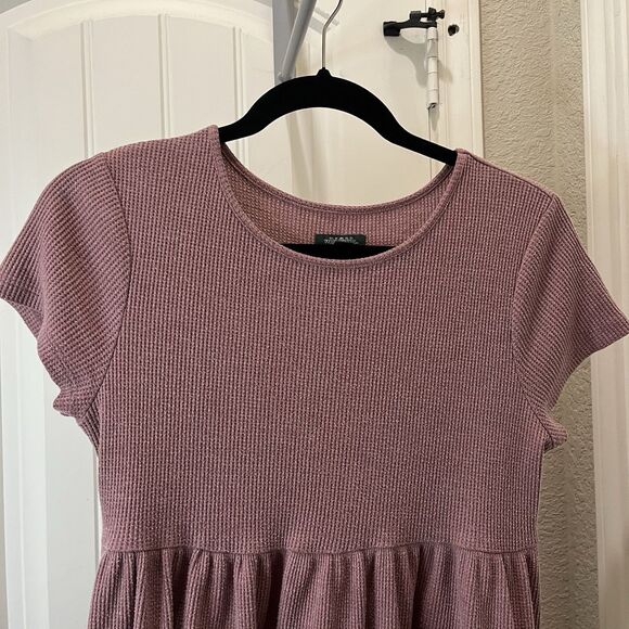 Wild Fable Mauve Waffle Knit Short Sleeve Dress Pockets Juniors Womens Size M - Picture 2 of 10